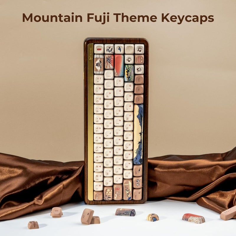 OHY XVX MOA Profile Japanese Fuji Mountain Theme PBT Keycaps Set, 140-Key Coffee & Cream Custom Keycaps for US Layout Mechanical Keyboards (Brown/Beige Design with Key Puller) - Image 4